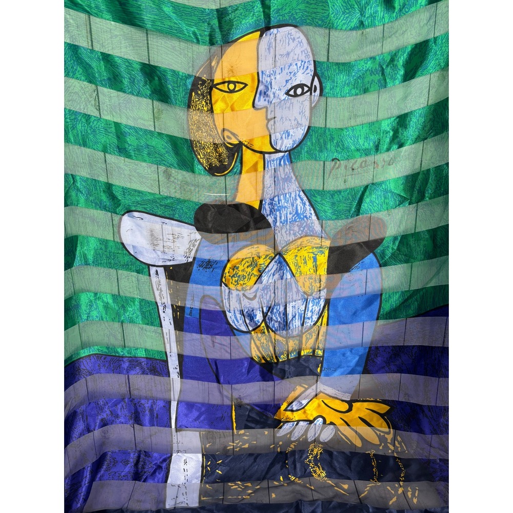 Picasso Art Scarf Cubist Abstract Seated Woman Green Blue Striped Scarf 2132‎